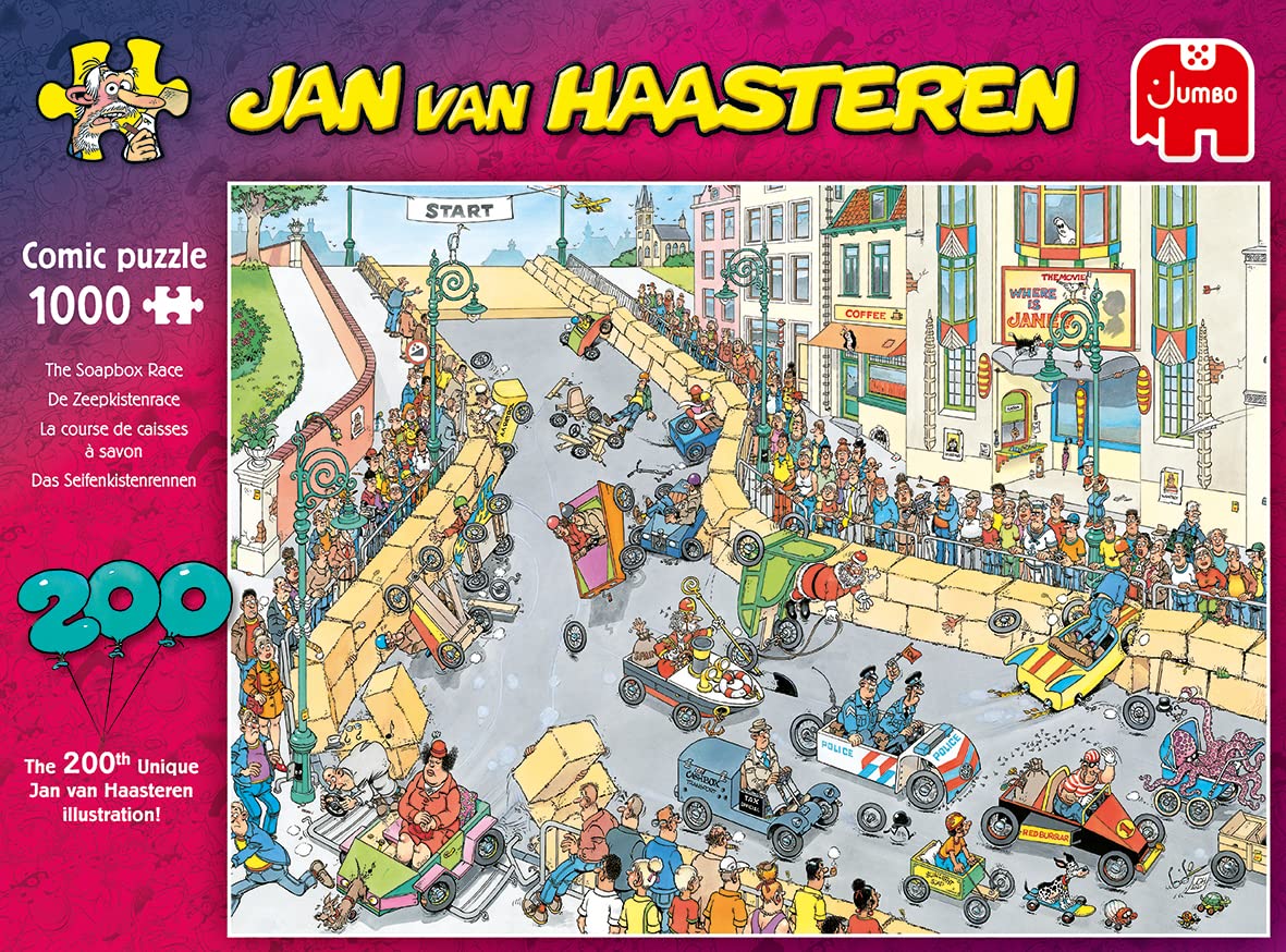 Jumbo, Jan Van Haasteren - 'The Soapbox Race' Unique Comic Fun Designed 200th Edition Jigsaw Puzzle for Adults - 1,000 Piece - Image 4