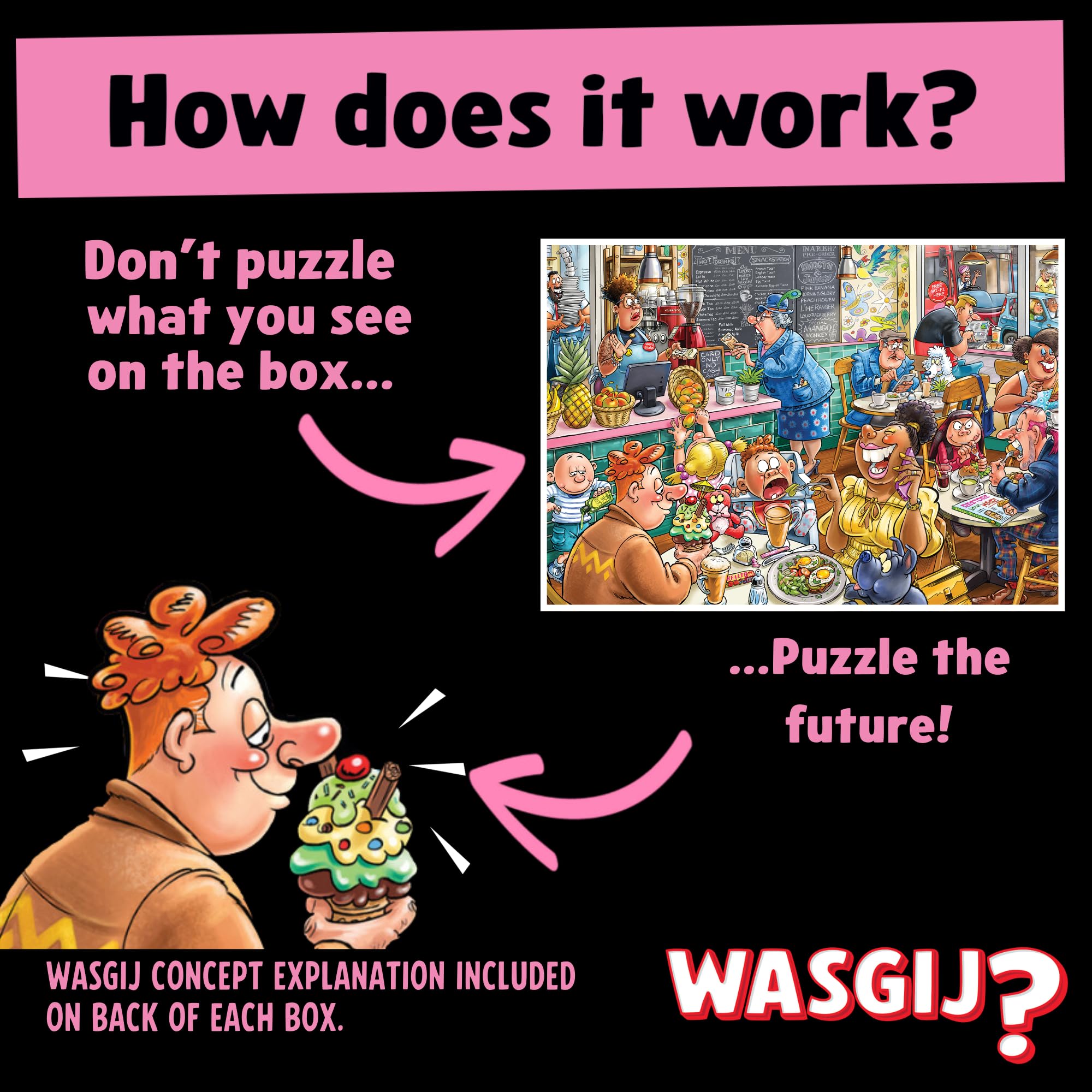 Jumbo Wasgij Destiny 27, Café to Latte! 1000 Piece Jigsaw Puzzle for Adults - Colourful, Challenging & Brainteasing Adult Puzzles - Puzzle the Future - 100% Recycled Cardboard Jigsaws - 1000pcs - Image 4