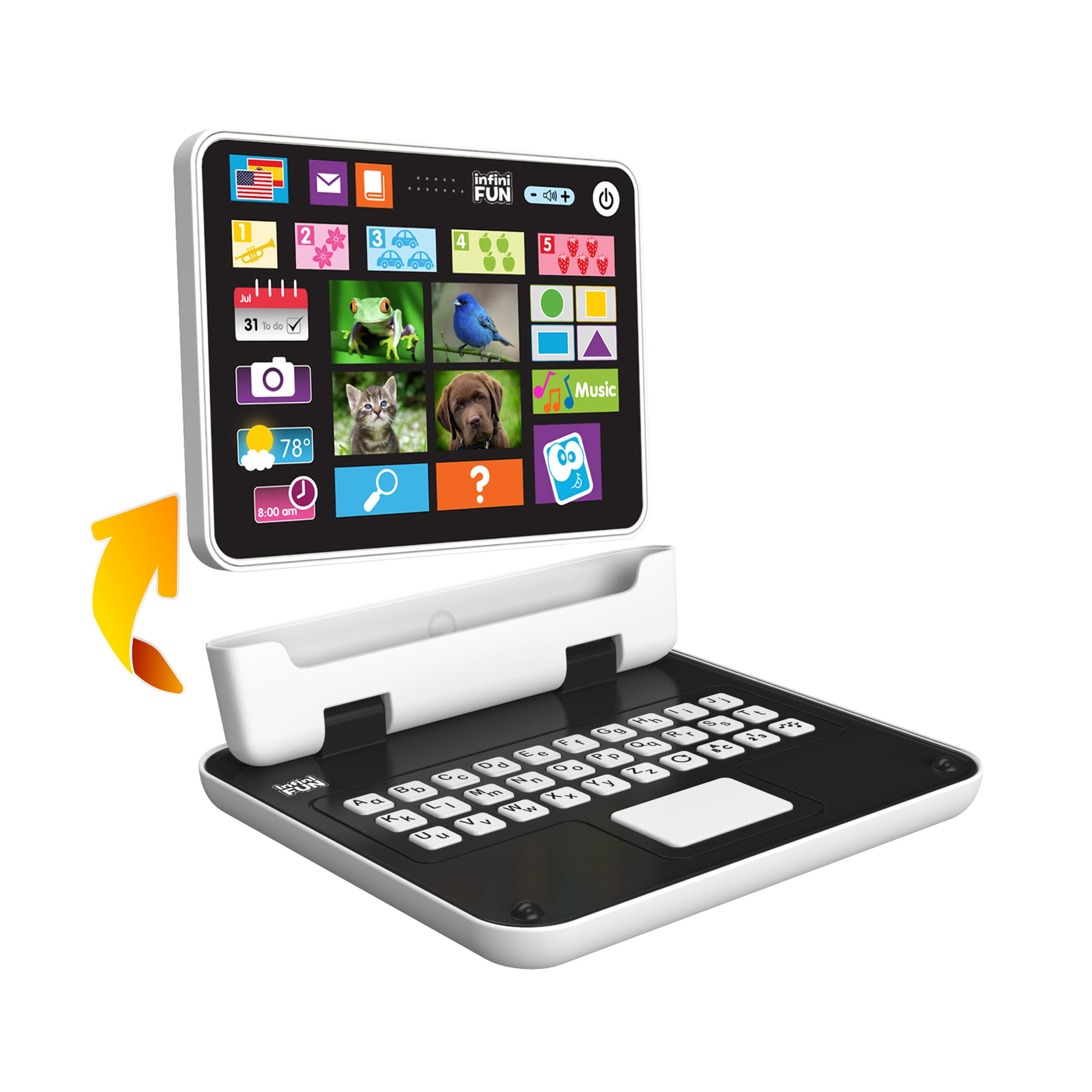 Kidz Delight Infini fun My First 2-in-1 Bilingual Tablet, English & Spanish Interactive Learning Toy for Ages 2+, Detachable Keyboard, Learn Alphabet, Numbers, Colors, Shapes, Plug & Play Realistic - Image 3