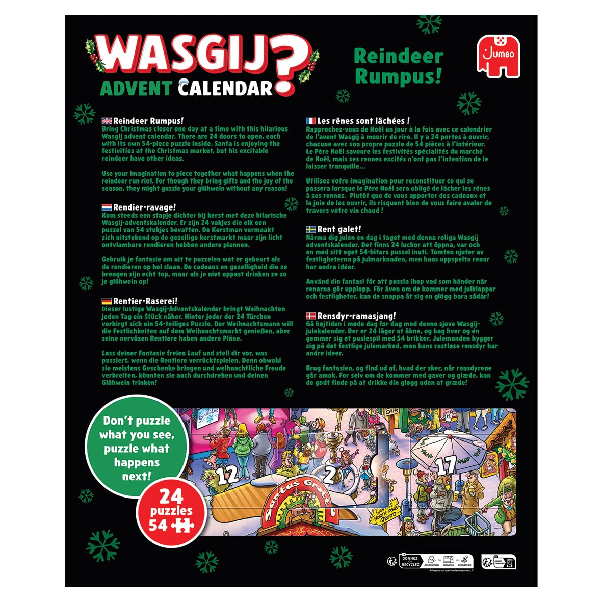 Wasgij Christmas Puzzle Advent Calendar 2025, Reindeer Frenzy - Daily Puzzle Set, 24 Day Puzzle, 54 Piece Puzzles for Adults, 100% Recycled Cardboard for Adults, Festive Countdown - Image 3