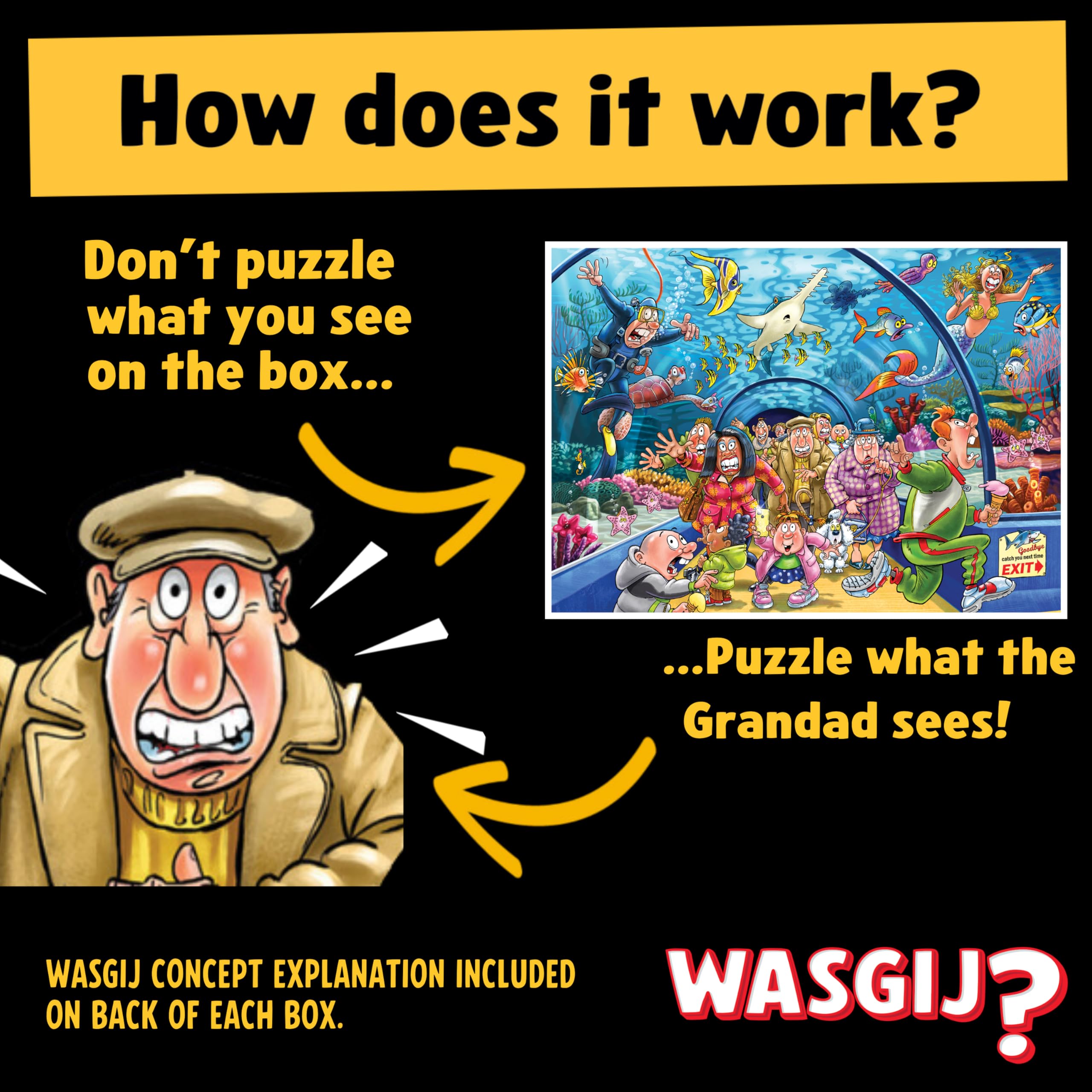 Wasgij Original 43, Aquarium Antics - Unique 1000 Piece Jigsaw Puzzle for Adults - Colourful, Puzzling, Challenging & Brainteasing Adult Jigsaws - 100% Recycled Cardboard 1000Pc Puzzles - Jumbo - Image 4